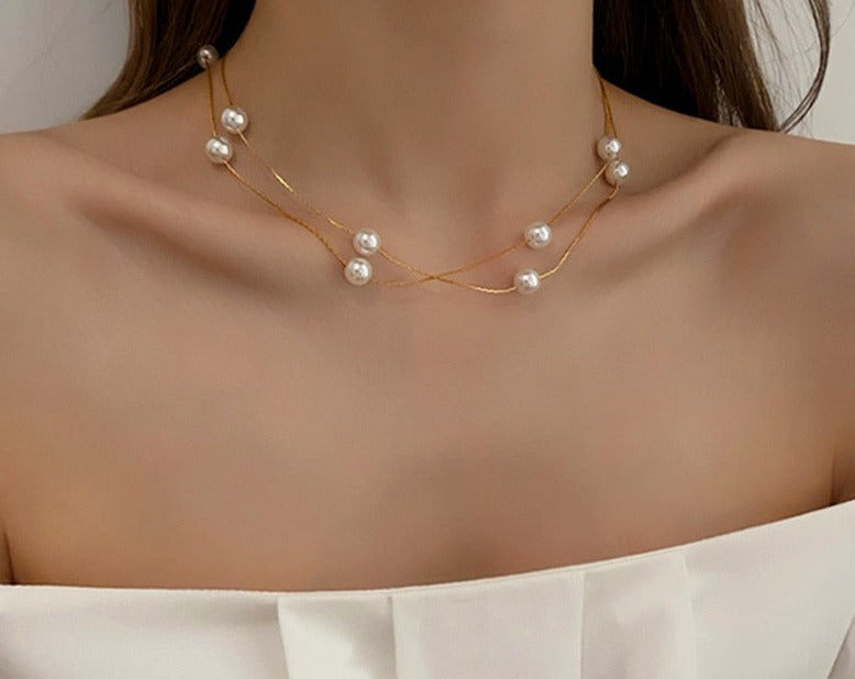 Classic Double-Layer Pearl String Necklace