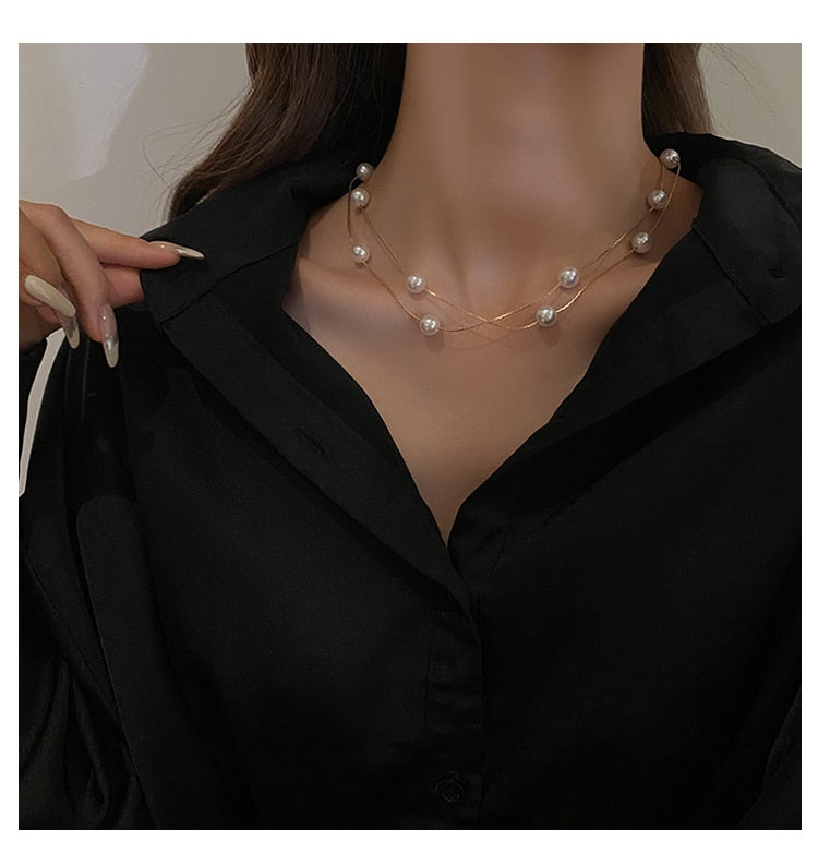 Classic Double-Layer Pearl String Necklace
